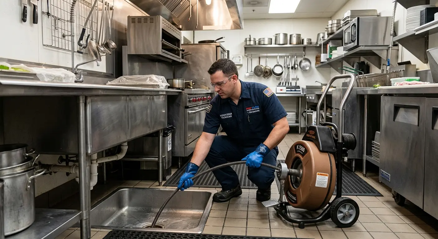 Commercial drain cleaning service in a restaurant kitchen in Heath