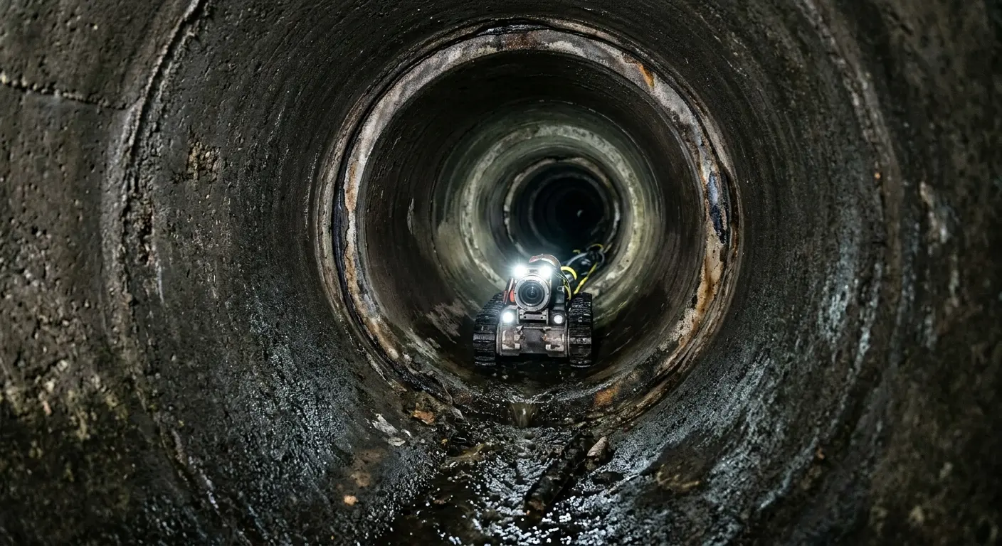 Robotic sewer camera inspecting pipe interior for Sewer Line Repair in Heath